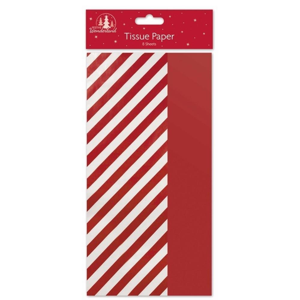 Festive Red & White Stripe Coloured Tissue Paper | 8 Sheets - Choice Stores