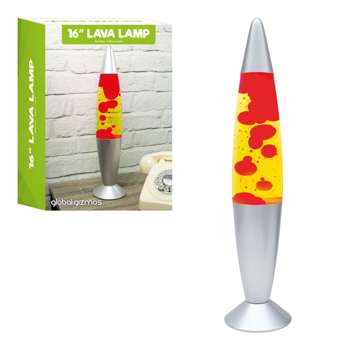 Global Gizmos | 16in Lava Lamp-Yellow Liquid &amp; Red Wax - Choice Stores