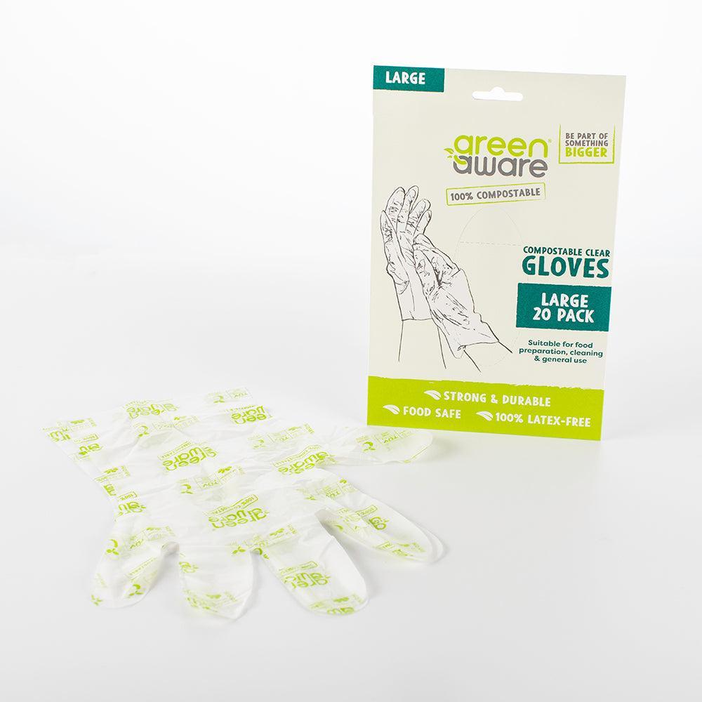 Green Aware Compostable Clear Gloves | Large | 20 Pack - Choice Stores