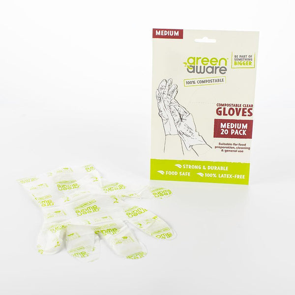Green Aware Compostable Clear Gloves | Medium | 20 Pack - Choice Stores
