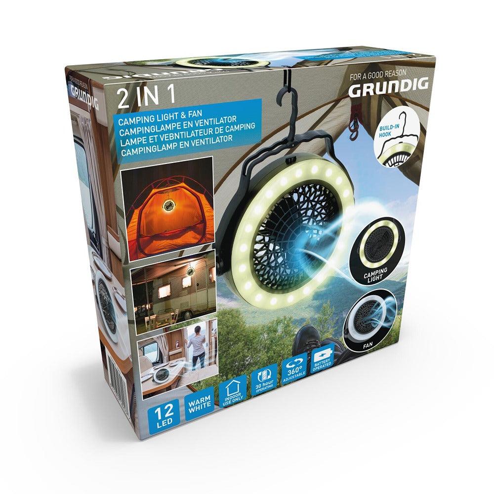 Grundig 2-in-1 Hanging Camping Light &amp; Fan | 12 LEDs - Choice Stores