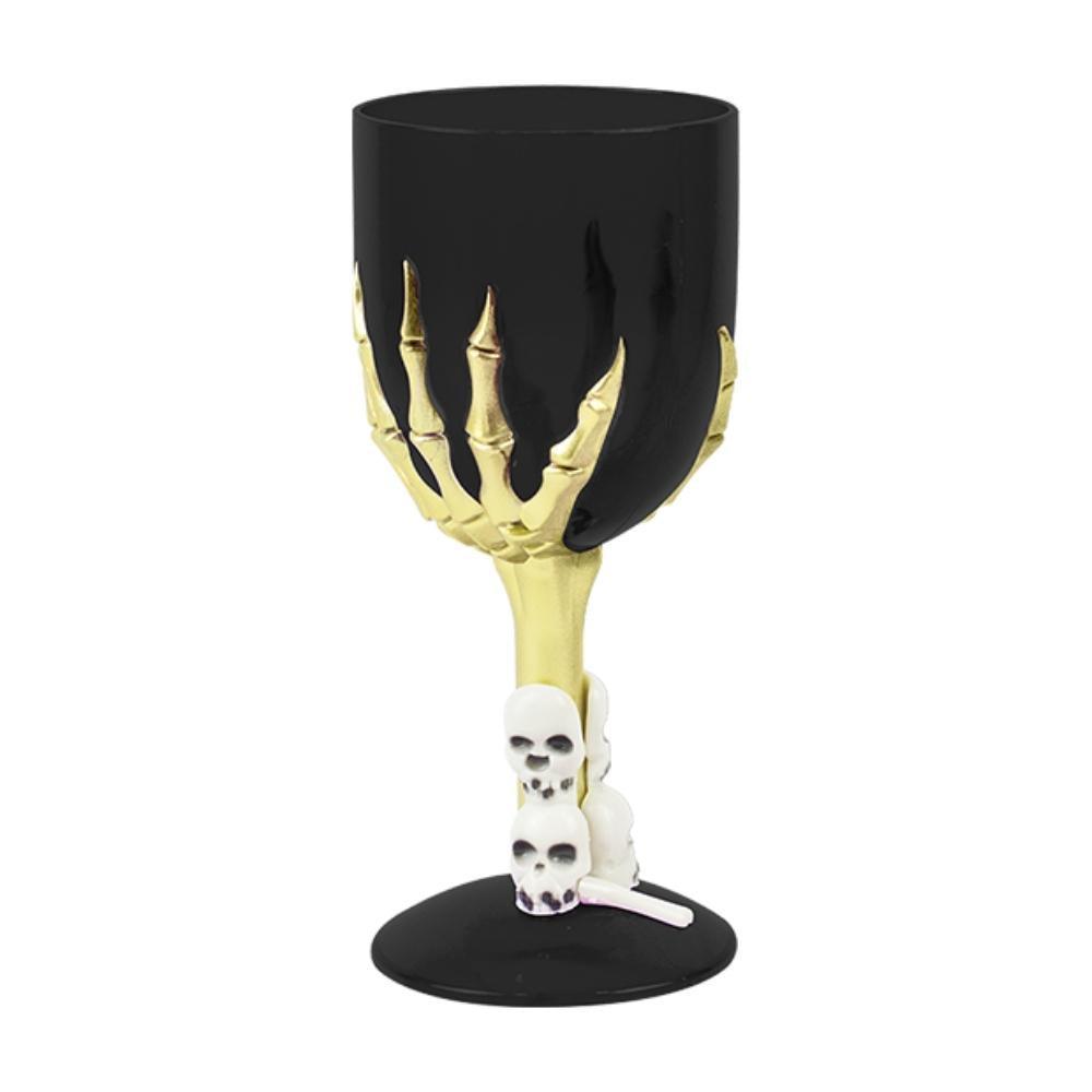 Halloween Decorative Black & Gold Skull Wine Goblet | 17 cm - Choice Stores