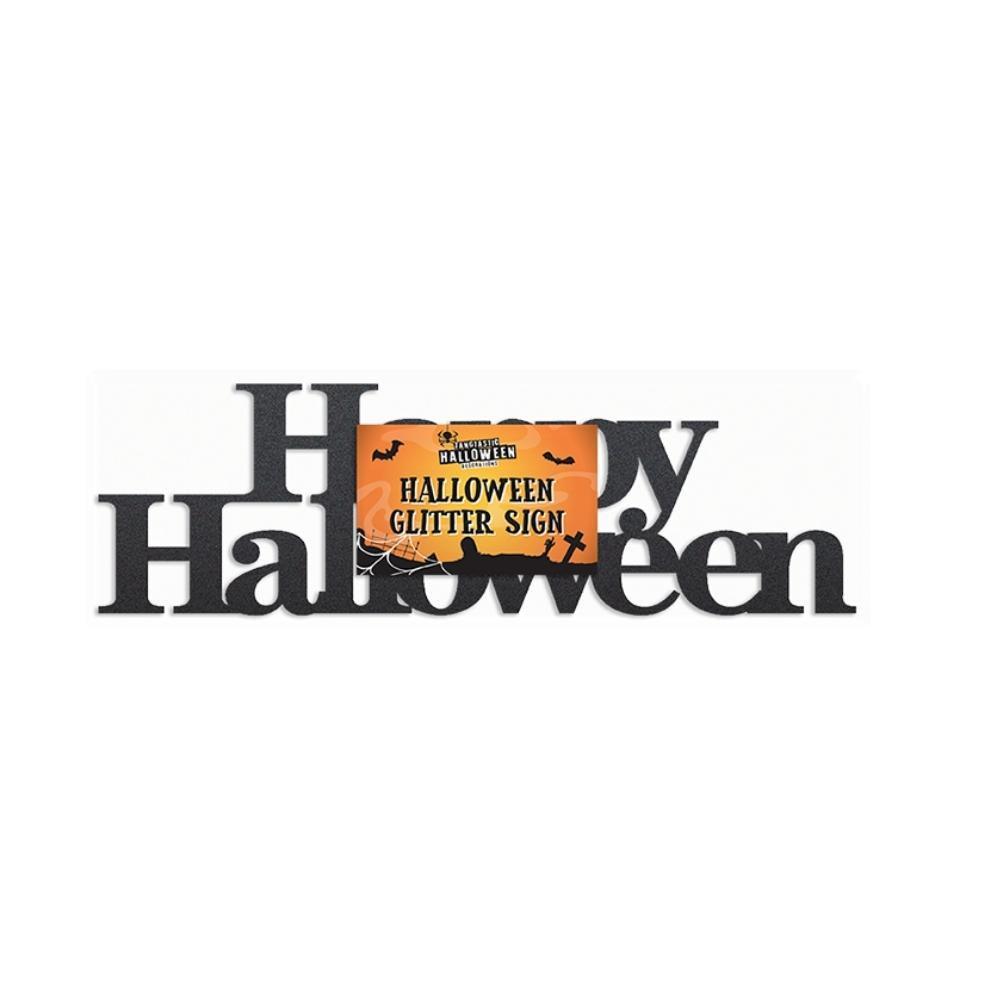 Halloween Happy Halloween Black Glitter Sign | 31x 10cm - Choice Stores