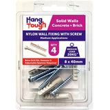 Hang Tough Nylon Plug Anchor Anchor with Hex Screw | Capacity 20kg | 8 x 40mm | Pack of 4 - Choice Stores