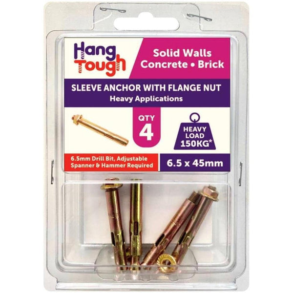 Hang Tough Sleeve Anchor with Hex Flange Nut | Capacity 150kg | 6.5 x 45mm | Pack of 4 - Choice Stores