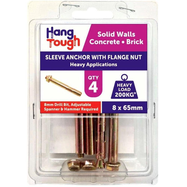 Hang Tough Sleeve Anchor with Hex Flange Nut | Capacity 200kg | 8.0 x 65mm | Pack of 4 - Choice Stores