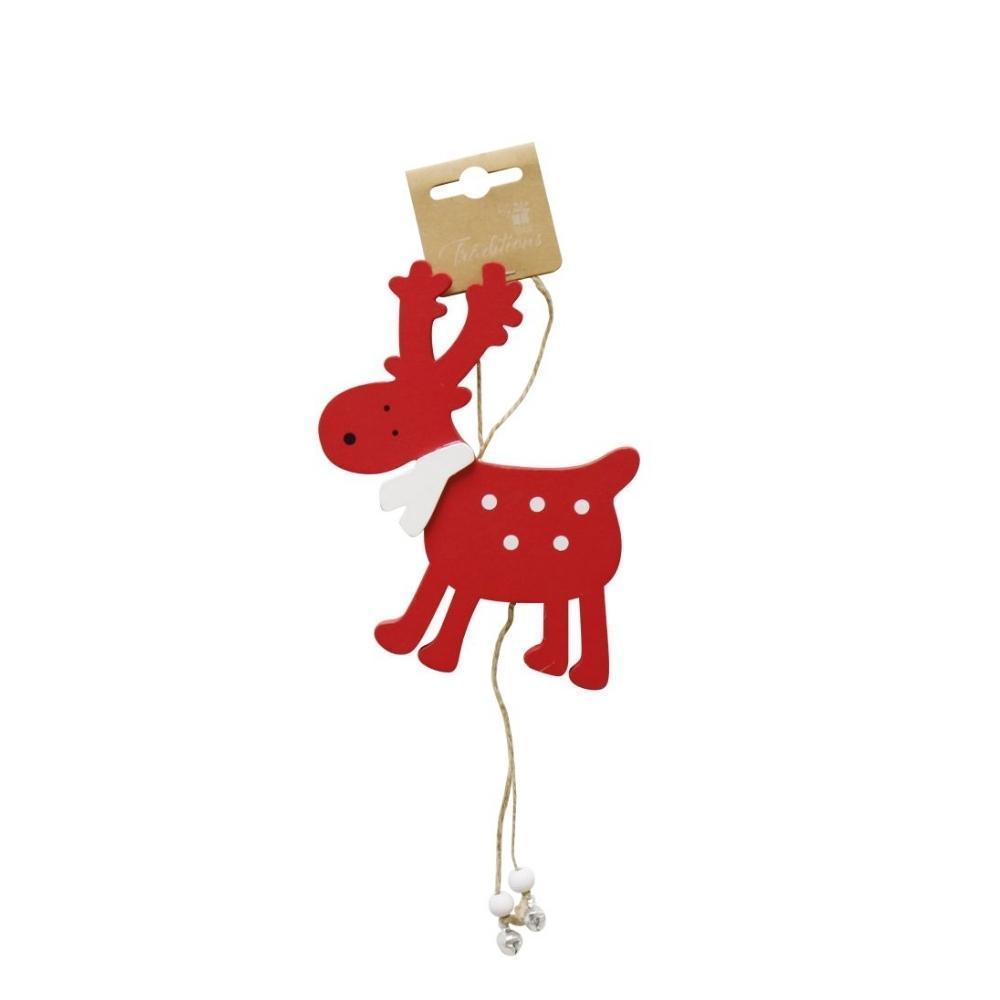 Hanging Two-tone Reindeer Decoration with Bells - Choice Stores