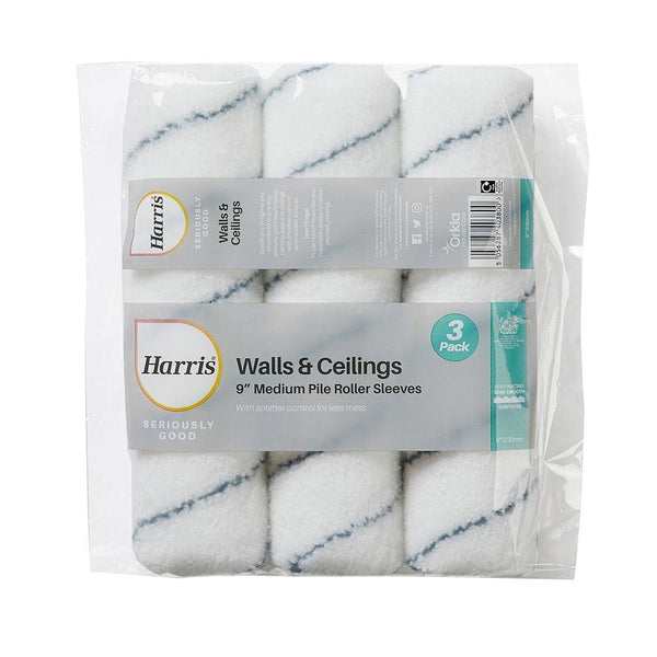 Harris Seriously Good Walls & Ceilings Medium Pile Paint Roller Sleeves| 9in | Pack of 3 - Choice Stores
