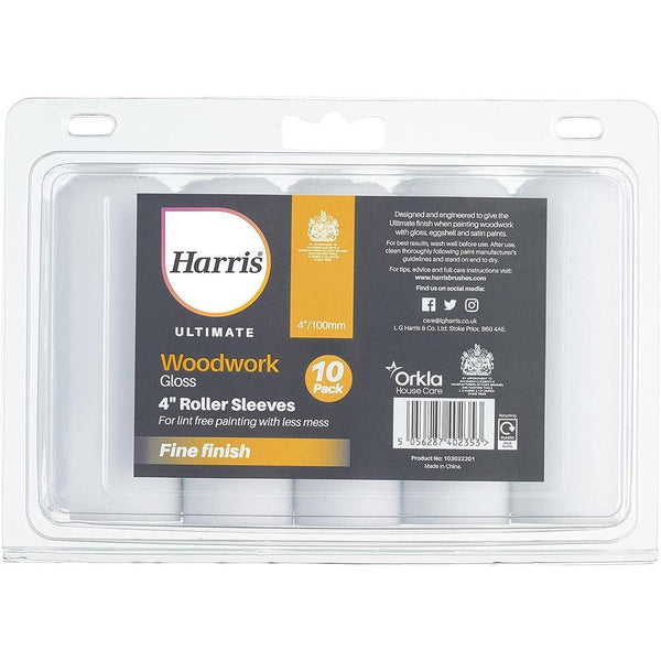 Harris Ultimate Woodwork Gloss Roller Sleeves | 4in | Pack of 10 - Choice Stores
