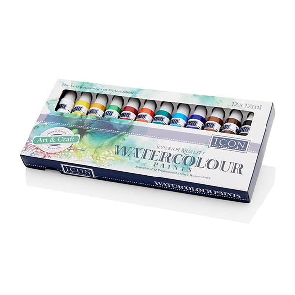Icon Art & Craft Superior Quality Watercolour Paints | 12 x 12ml - Choice Stores