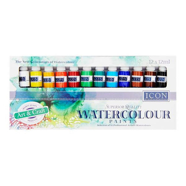 Icon Art & Craft Superior Quality Watercolour Paints | 12 x 12ml - Choice Stores