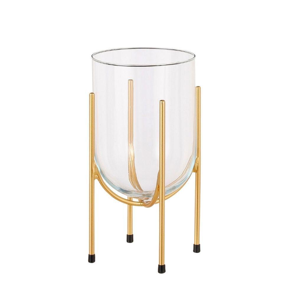 Jamey Glass Vase on Gold Stand | 31cm - Choice Stores