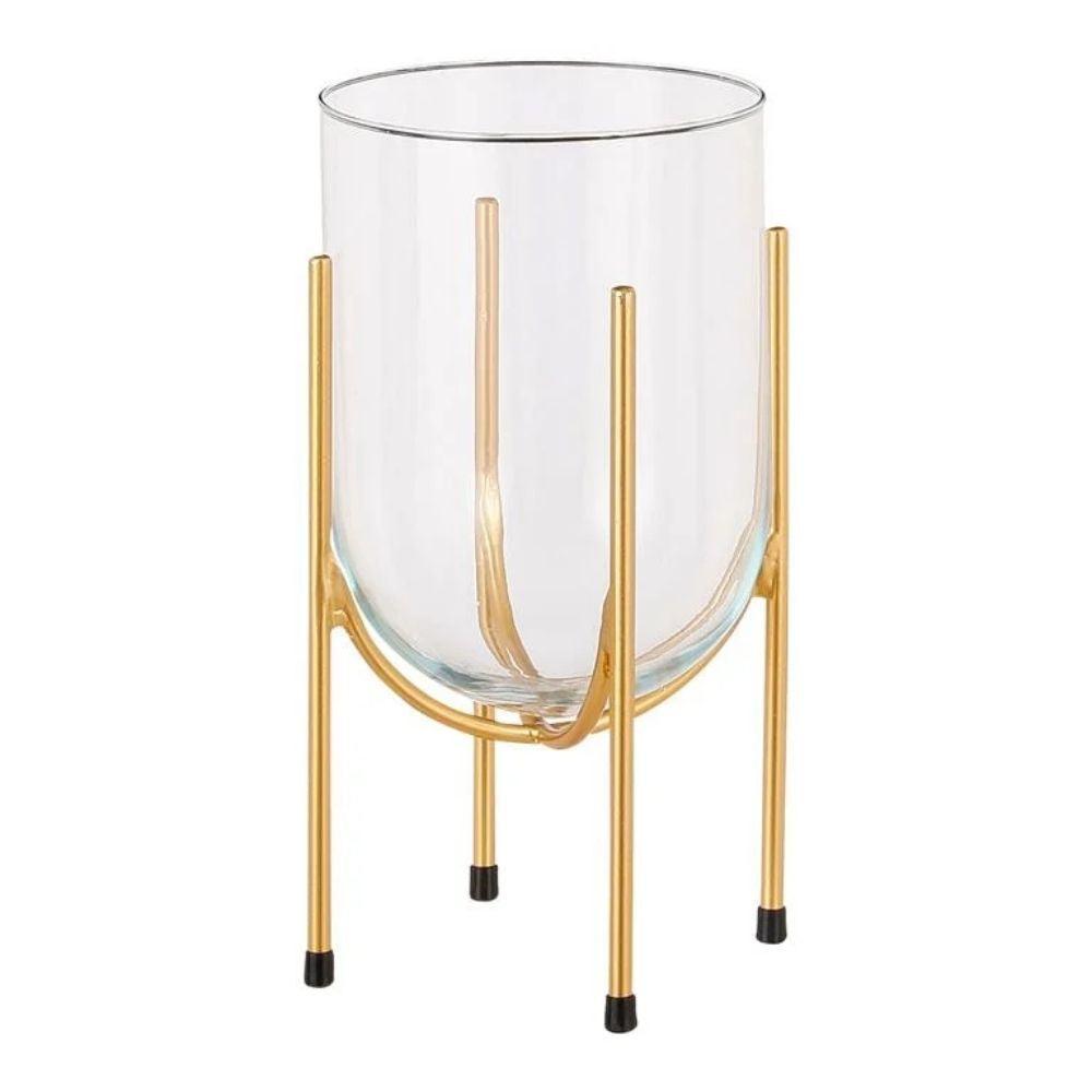 Jamey Glass Vase on Gold Stand | 40cm - Choice Stores