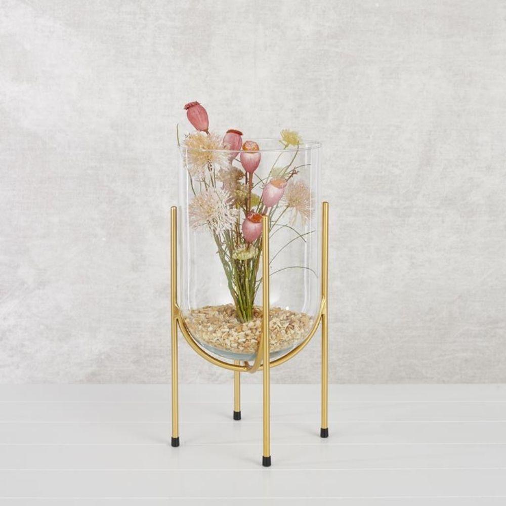 Jamey Glass Vase on Gold Stand | 40cm - Choice Stores