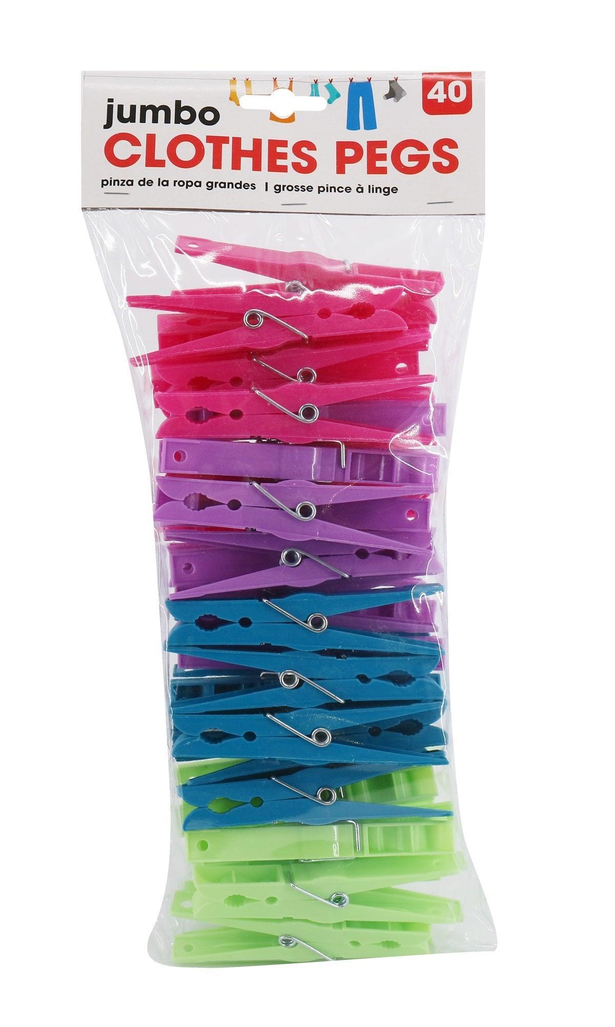 Jumbo Plastic Clothes Pegs | 40 Pack | Assorted - Choice Stores