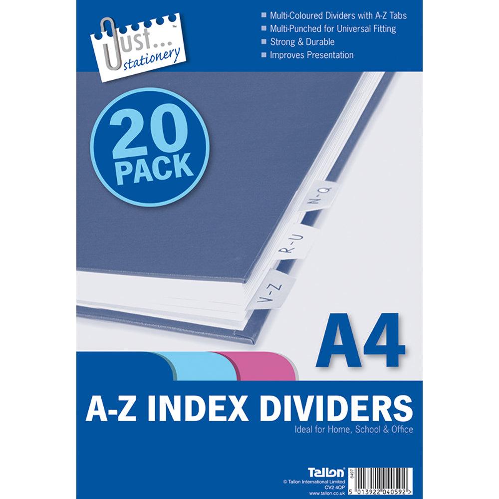 Just Stationery A-Z Index Dividers | Pack of 20 - Choice Stores
