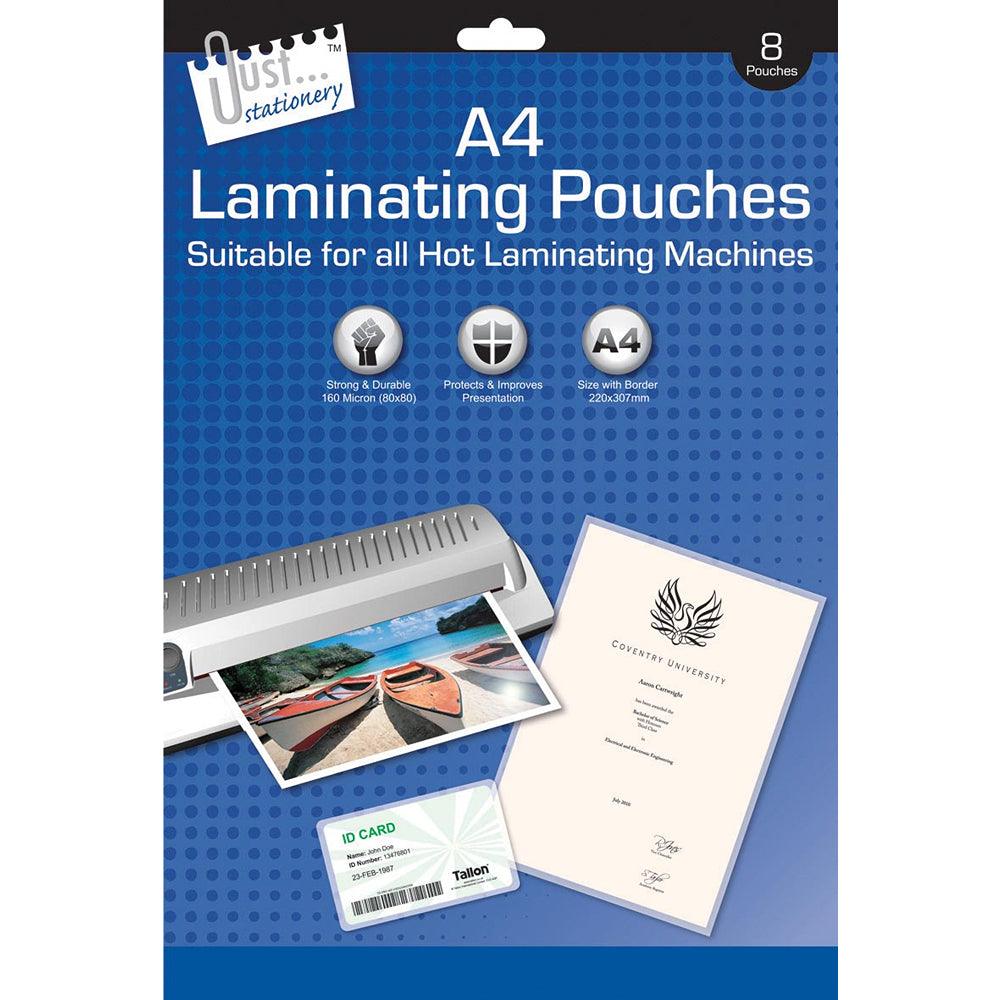 Just Stationery A4 Laminating Pouches | Pack of 8 - Choice Stores