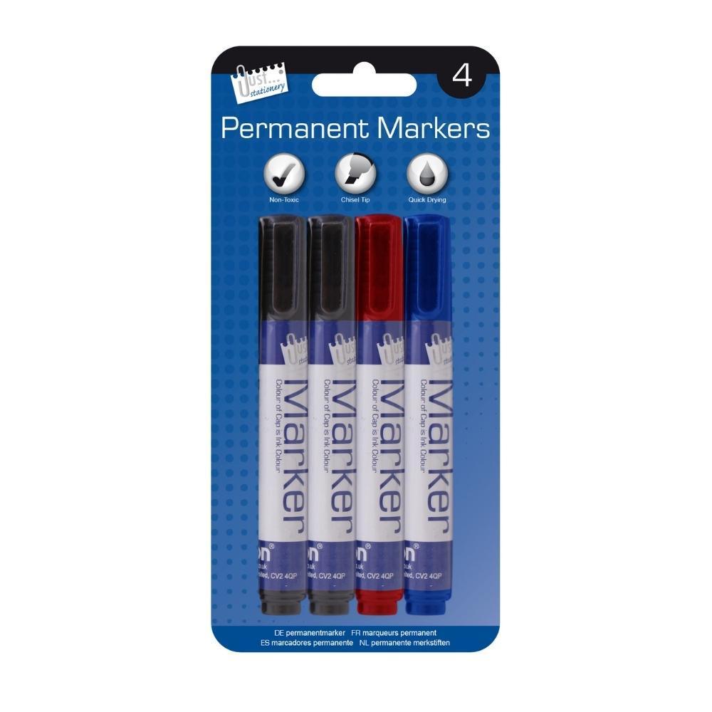 Just Stationery Assorted Permanent Markers | 4 Pack - Choice Stores