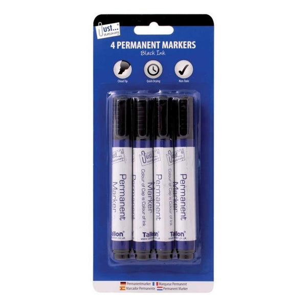 Just Stationery Black Ink Permanent Markers | 4 Pack - Choice Stores