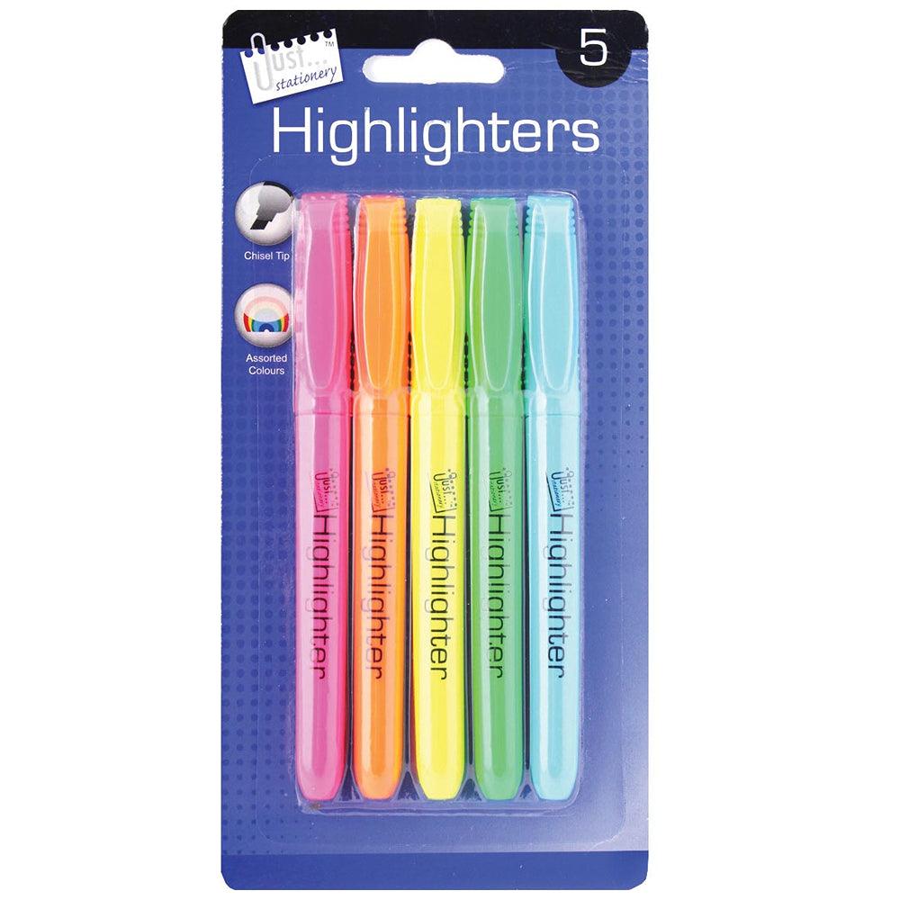 Just Stationery Bright Highlighters 5 Pack - Choice Stores