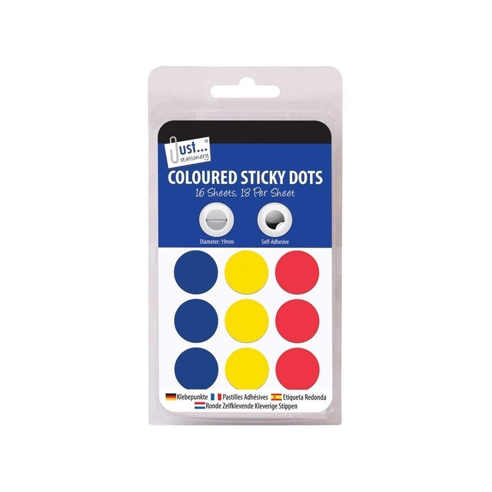 Just Stationery Coloured Sticky Dots |16 Sheets - Choice Stores