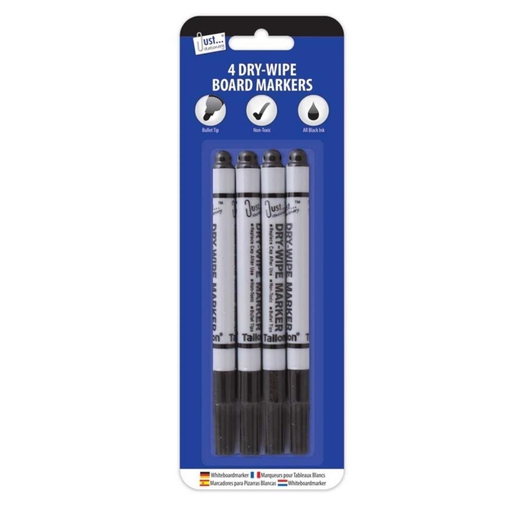Just stationery Dry wipe Black Ink Whiteboard Markers | 4 Pack - Choice Stores