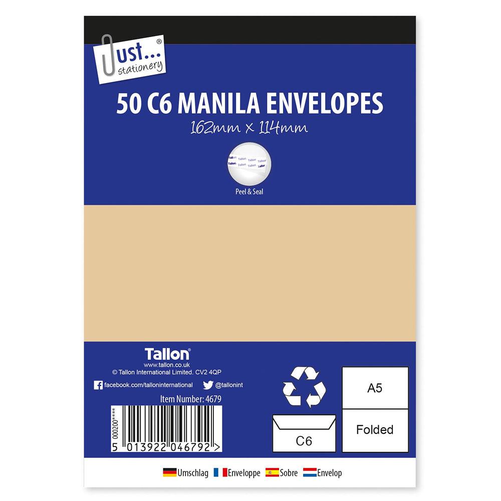 Just Stationery Manila Envelopes Peel &amp; Seal Size C6 | Pack of 50 - Choice Stores