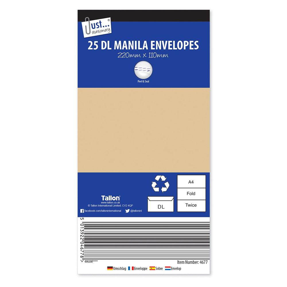 Just Stationery Manila Envelopes Peel &amp; Seal Size DL | Pack of 25 - Choice Stores
