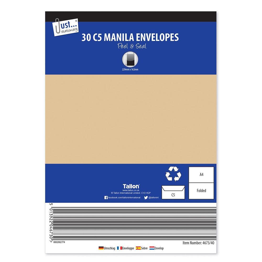 Just Stationery Manila Peel & Seal Envelopes Size C5 | Pack of 30 - Choice Stores
