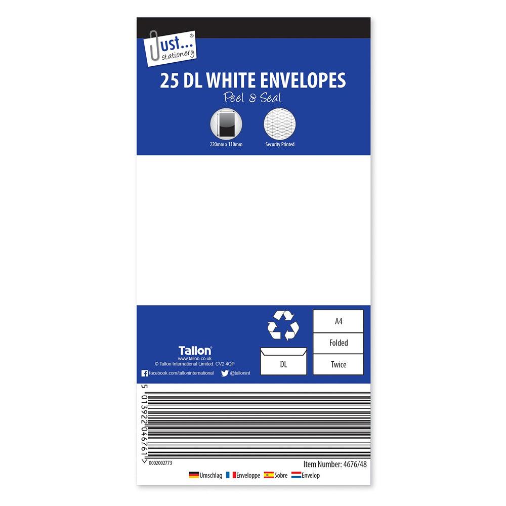 Just Stationery White DL Peel &amp; Seal Envelopes | Pack of 25 - Choice Stores