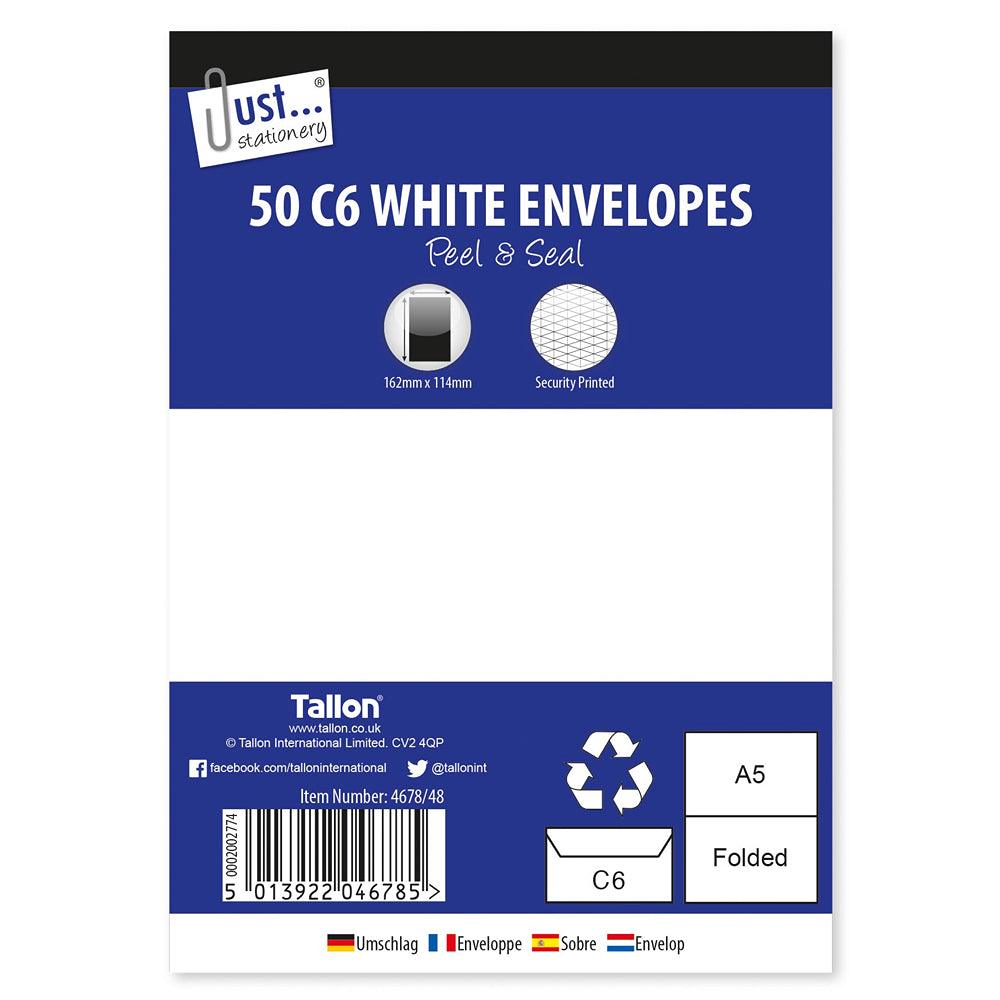 Just Stationery White Envelopes Peel & Seal Size C6 | Pack of 50 - Choice Stores