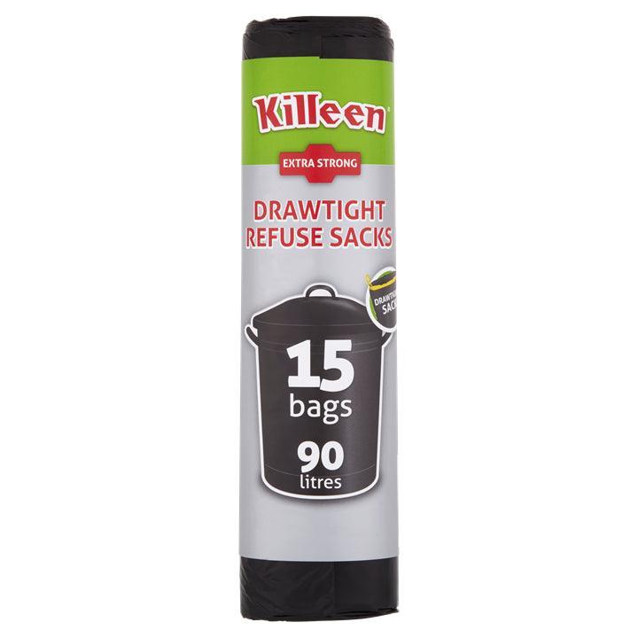 Killeen 15 Black Draw Tight Extra Strong Refuse Sacks with 90 litre capacity - Choice Stores