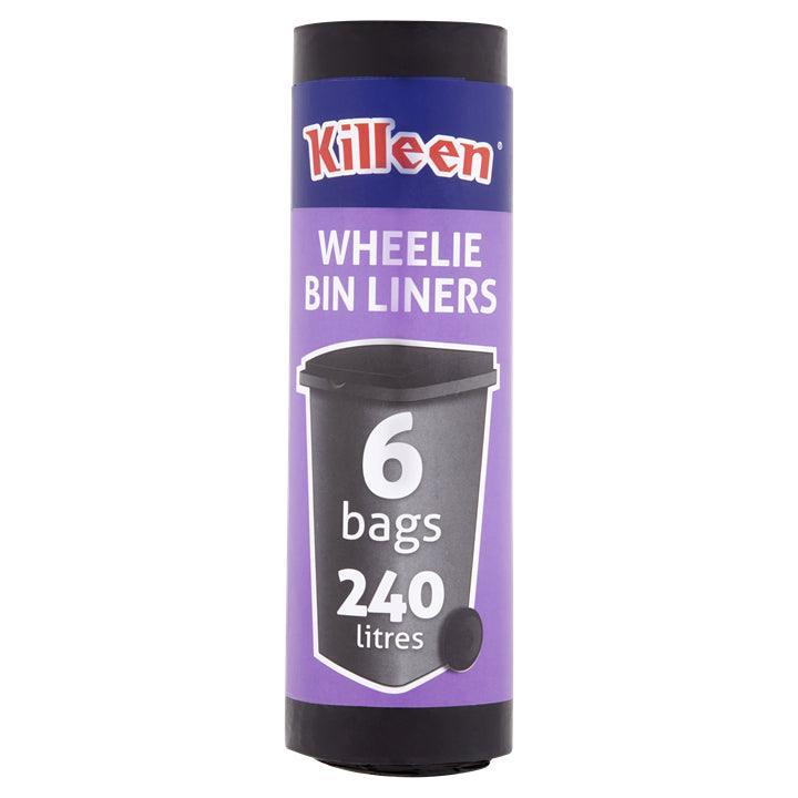 Killeen 6 pack black wheelie bin liners with 240 litre capacity - Choice Stores