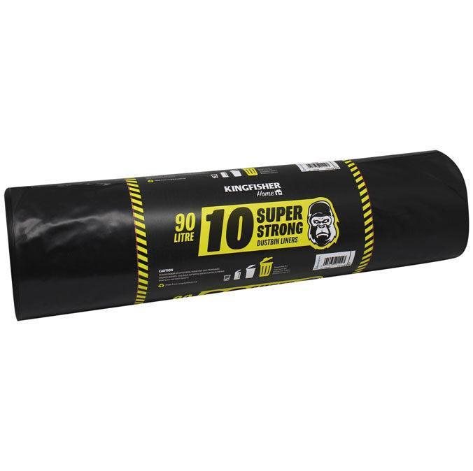 Kingfisher 10 pack black super strong dustbin liners with 90 litre capacity - Choice Stores