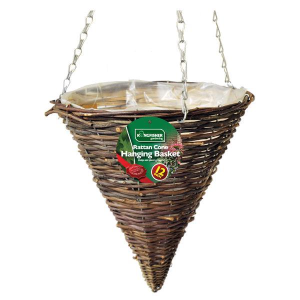 Kingfisher Dark Rattan Cone Hanging Basket | 12 inch (30cm) - Choice Stores