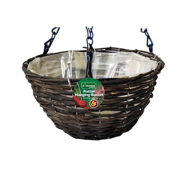 Kingfisher Dark Rattan Hanging Basket | 41cm (16") - Choice Stores