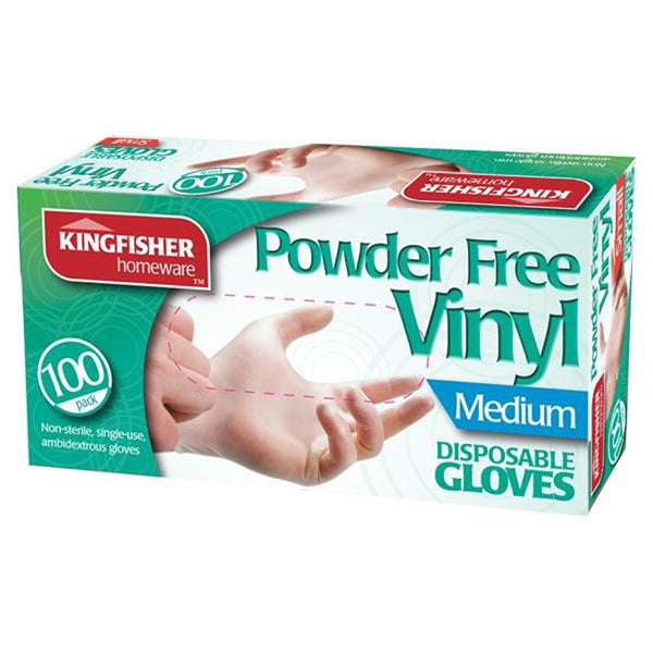 Kingfisher Powder Free Vinyl Disposable Gloves | Pack of 100 | Medium - Choice Stores