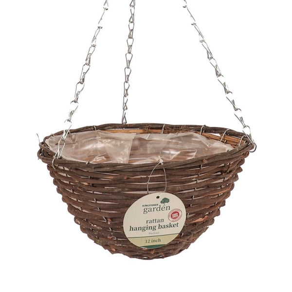 Kingfisher Rattan Hanging Basket | 30cm (12") | Chain Length 40cm - Choice Stores