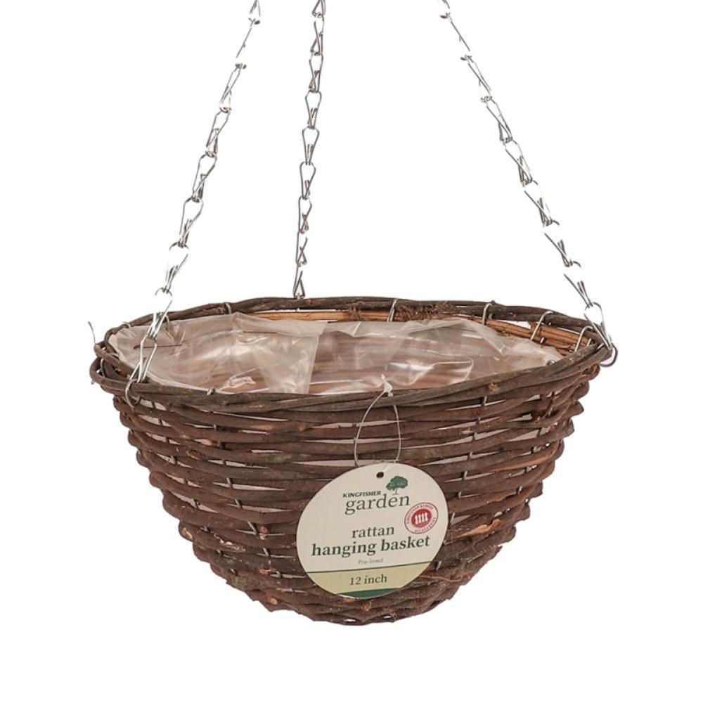 Kingfisher Rattan Hanging Basket | 30cm (12") | Chain Length 40cm - Choice Stores