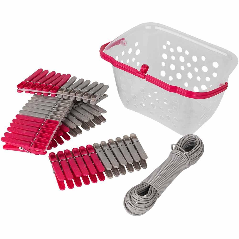 Kleeneze Peg Line &amp; Basket With 48 Pegs | Grey &amp; Pink - Choice Stores