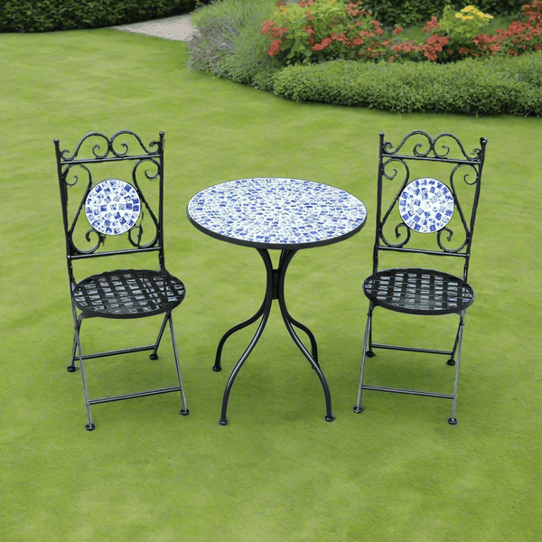Lifestyle Living Blue & White Mosaic Bistro Set | 3 Piece Set - Choice Stores
