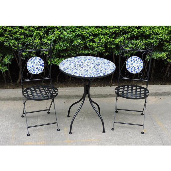 Lifestyle Living Blue & White Mosaic Bistro Set | 3 Piece Set - Choice Stores