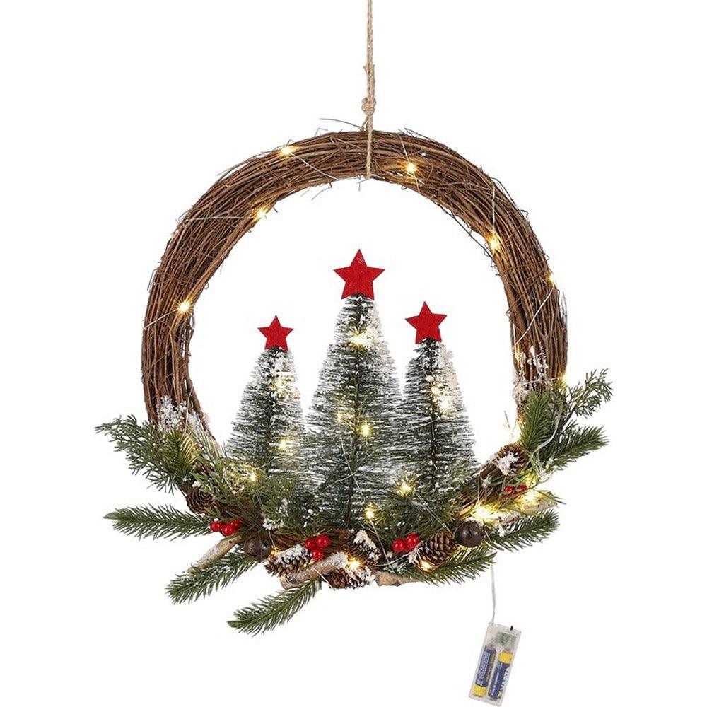 Light Up Straw Christmas Wreath with Trees | 42 cm - Choice Stores