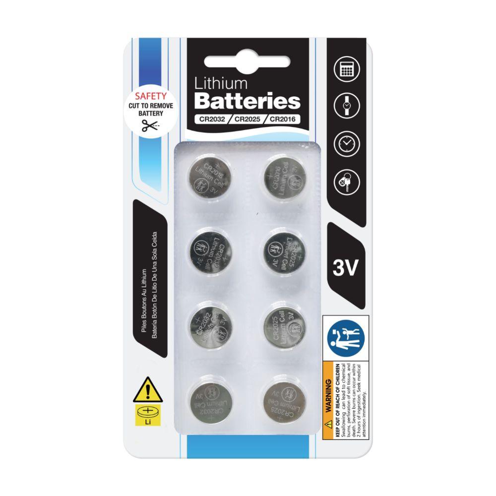 Lithium Button Cell 3V Batteries | Assorted Multipack of 8 | Cr2032 Cr2025 Cr2016 - Choice Stores