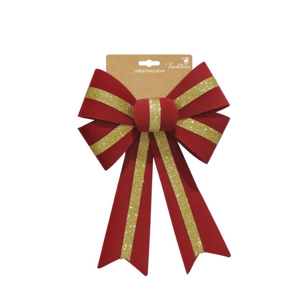Luxurious Red & Gold Velvet Flocked Bow | 30cm - Choice Stores