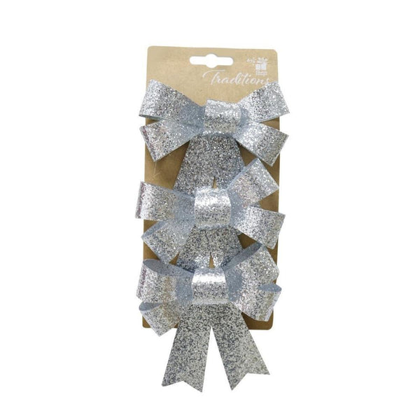 Luxury Silver Glitter Bows | Pack of 4 | 10 x 12cm - Choice Stores