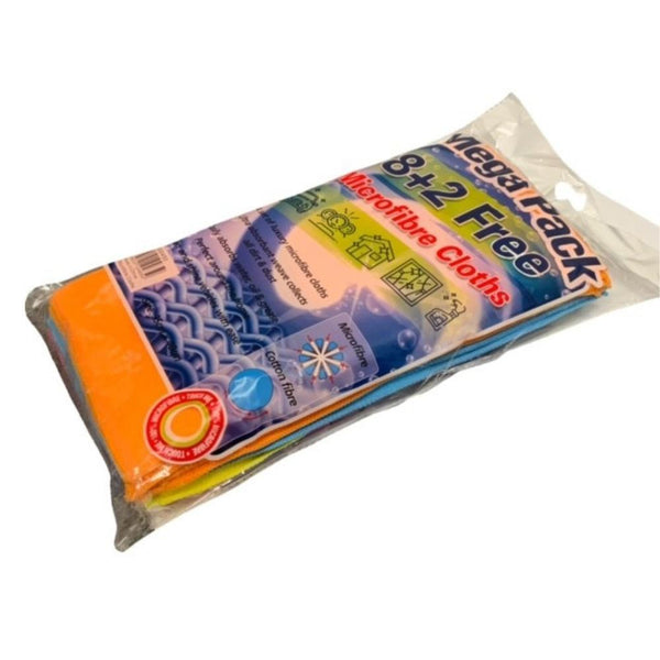 Microfibre Cloths Mega Pack of 10 | 35 cm x 40 cm | 8+2 Free - Choice Stores