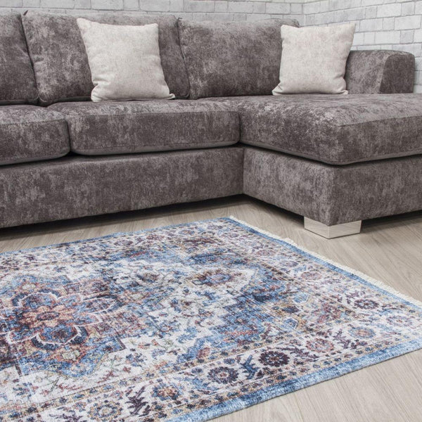 Modena Vita Blue Cream Rug | Modern Distressed Design - Choice Stores