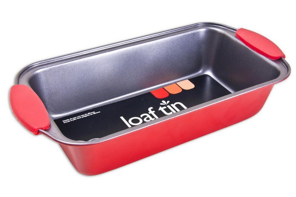 Non-Stick Loaf Tin With Silicon Handles | 23 cm x 13 cm | Red - Choice Stores