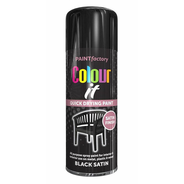 Paint Factory Colour it Quick Drying Black Satin Finish Spray Paint - Choice Stores